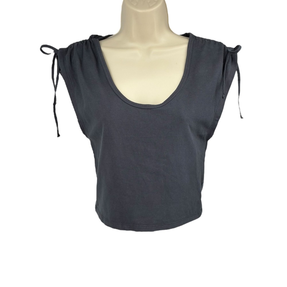 American Eagle Charcoal Ruched Tie Shoulder Crop Top Stretch Small